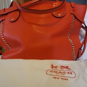 Shoulder Bag Whiplash Chain Orange Leather Tote